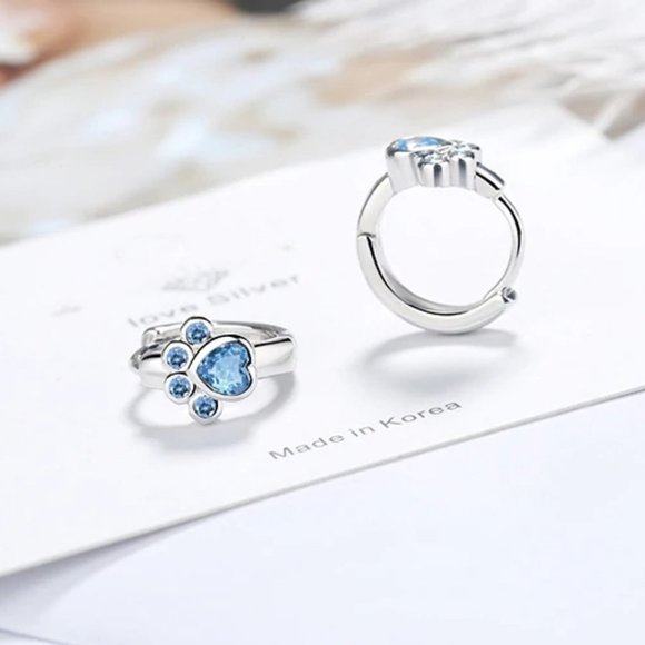 *NEW 925 Sterling Silver Diamond Paw Hoop Earrings - Picture 6 of 10